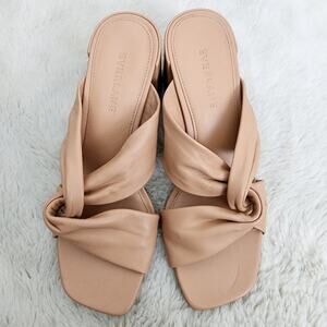 NEW Everlane The Day Twist Heel Tan Block Heel Mules with Knot Detail 6